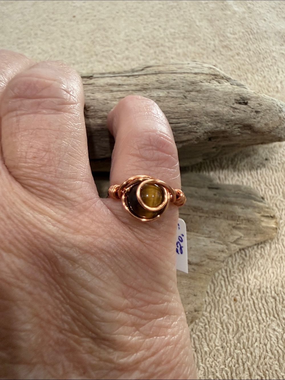 Copper Wire-Wrapped Ring with Brown Tiger's Eye